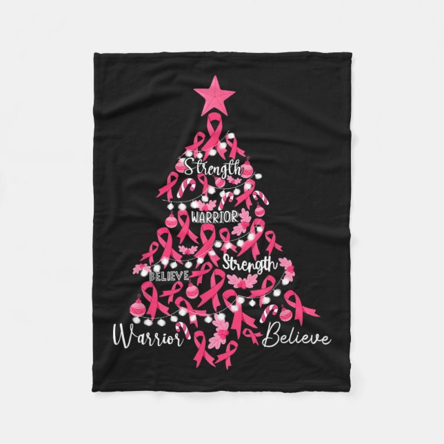Cancer Christmas Tree Pink Ribbon Fight Awareness  Fleece Blanket (Front)