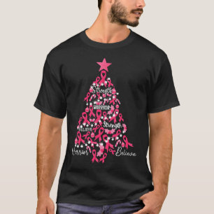 Cancer Christmas Tree Pink Ribbon Fight Awareness T-Shirt