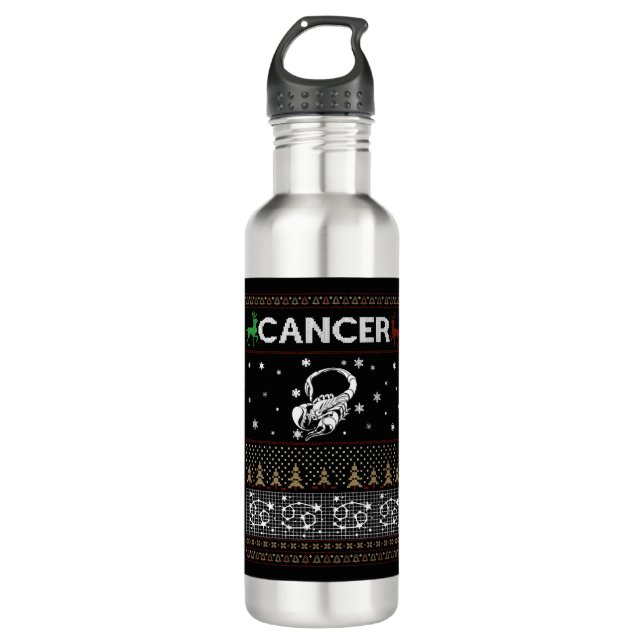 Cancer Christmas Ugly Sweater 710 Ml Water Bottle (Front)
