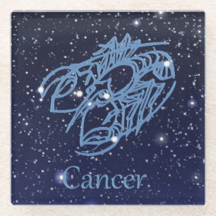 Cancer Constellation and Zodiac Sign with Stars Glass Coaster