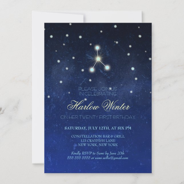 Cancer Constellation Birthday Party Invitation (Front)