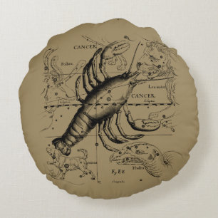 Cancer Constellation by Hevelius circa 1690 Round Cushion