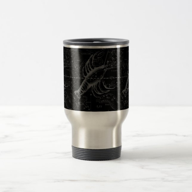 Cancer Constellation Hevelius 1690 on Black Travel Mug (Center)