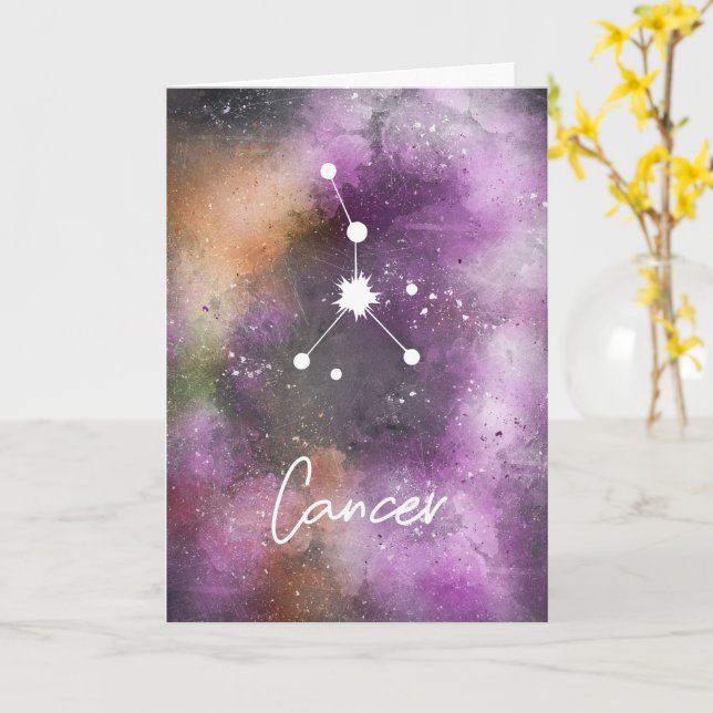 Cancer Constellation Zodiac Purple Galaxy Card (Yellow Flower)