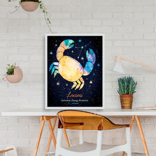 Cancer Constellation Zodiac Watercolor Star Galaxy Poster