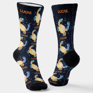 Cancer Constellation Zodiac Watercolor Star Galaxy Socks