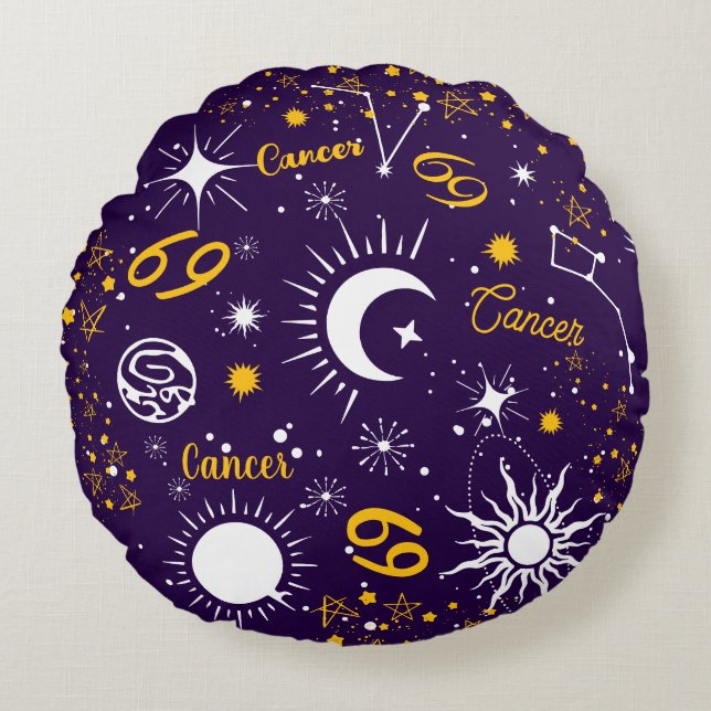 Cancer crab astrology birth sign zodiac universe round cushion (Front)
