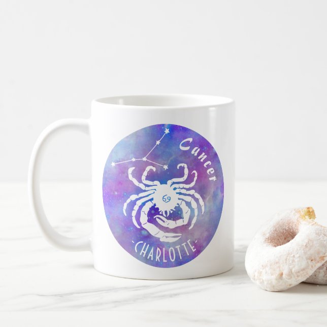Cancer Crab Constellation Stars Name Birthday Gift Coffee Mug (With Donut)