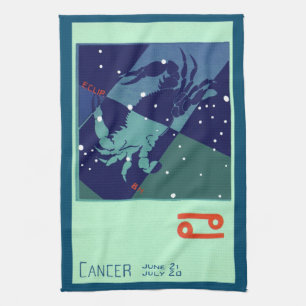 Cancer Crab Constellation Vintage Zodiac Astrology Tea Towel