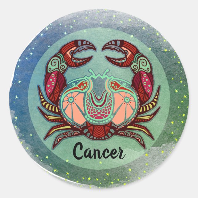 Cancer Crab Retro Badge Classic Round Sticker (Front)