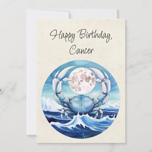 Cancer Crab Zodiac Watercolor Birthday Flat Card (Front)