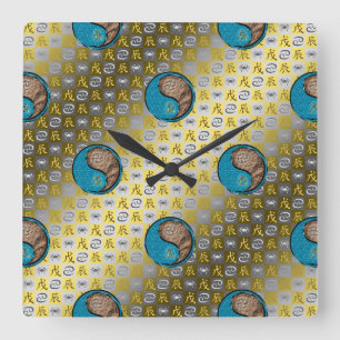 Cancer & Earth Dragon Square Wall Clock