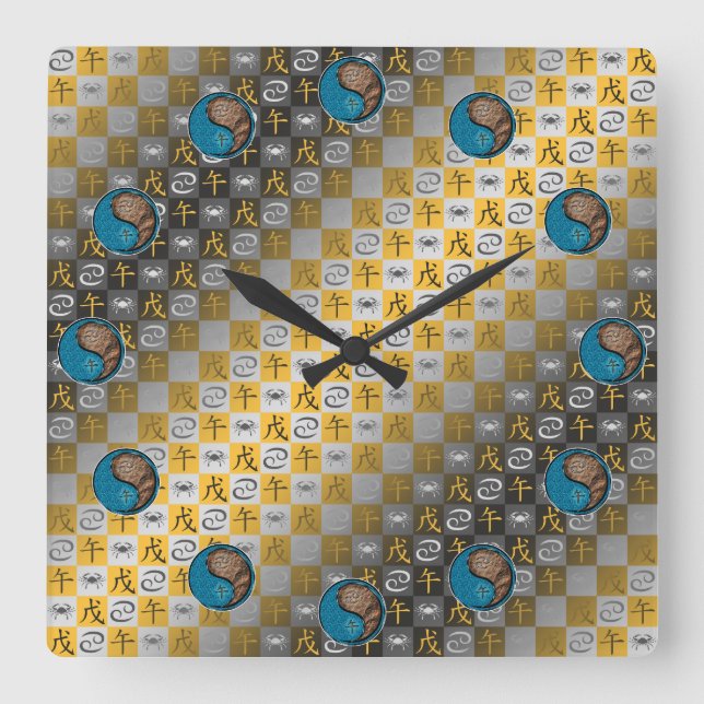 Cancer & Earth Horse Square Wall Clock (Front)