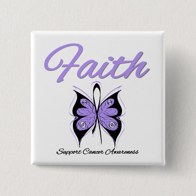 Cancer Faith Butterfly Lavender Ribbon 15 Cm Square Badge (Front)
