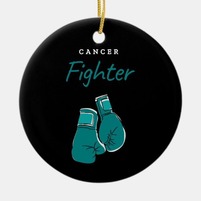 cancer fighter, teal ceramic tree decoration (Front)