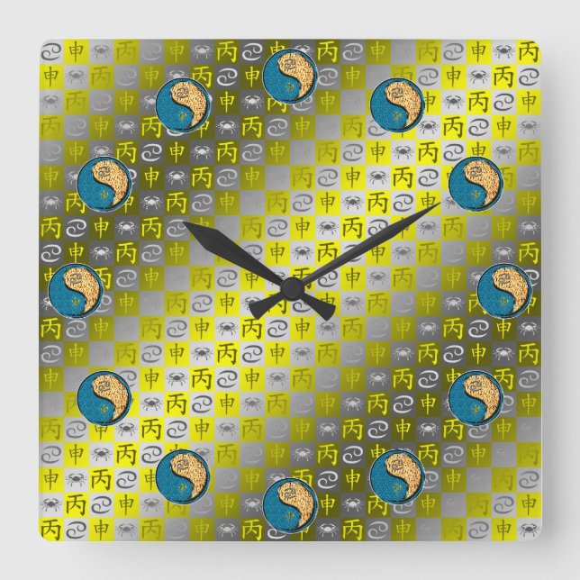 Cancer & Fire Monkey Square Wall Clock (Front)