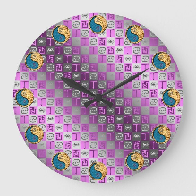Cancer & Fire Rooster Large Clock (Front)