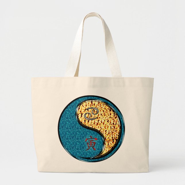 Cancer & Fire Tiger Large Tote Bag (Front)