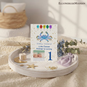 Cancer First Birthday Gold & Balloons & Zodia Sign Invitation