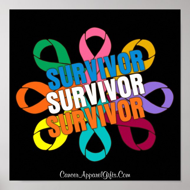 Cancer Flower Awareness Ribbon - Cancer Survivor Poster (Front)