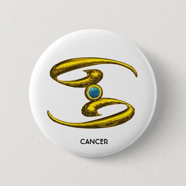 CANCER GOLD ZODIAC BIRTHDAY JEWEL WITH BLUE OPALE 6 CM ROUND BADGE (Front)