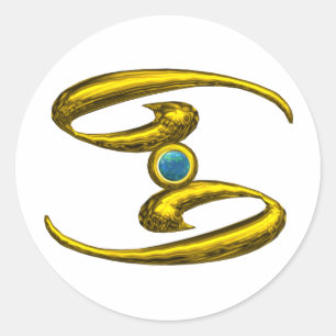 CANCER Gold Zodiac Birthday Sign Jewel Classic Round Sticker