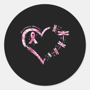 Cancer Heart Dragonflies Awareness Women Kids Men Classic Round Sticker