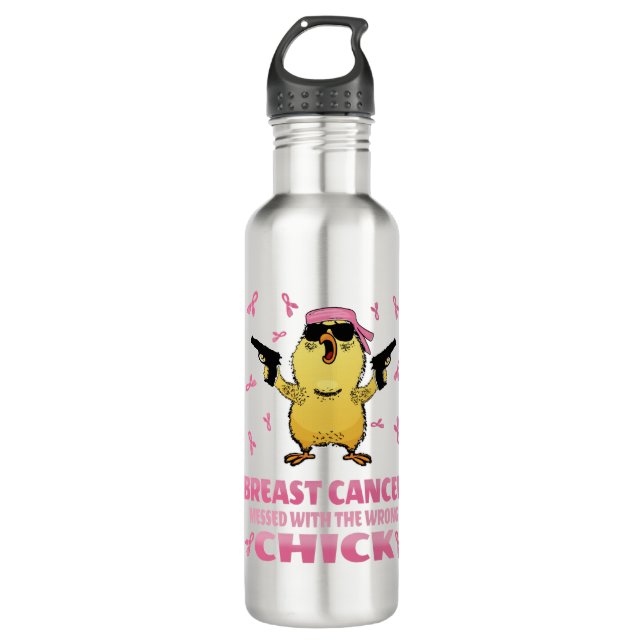 Cancer Messed With The Wrong Chick, Breast Cancer 710 Ml Water Bottle (Front)
