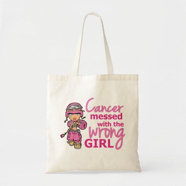Cancer Messed With The Wrong Girl 2 Breast Cancer Tote Bag (Front)