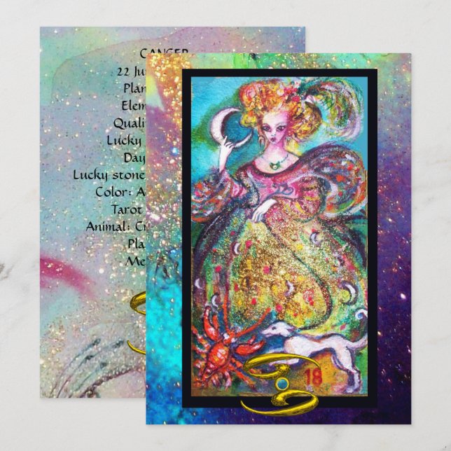 CANCER,MOON LADY,TAROT ASTROLOGY ZODIAC BIRTHDAY CARD (Front/Back)