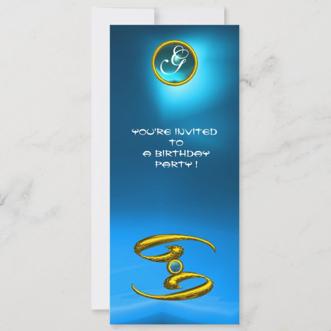 CANCER OPALE MONOGRAM sapphire bright blue yellow Invitation (Front)
