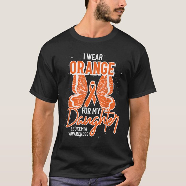 Cancer Orange Ribbon Butterfly Daughter Leukaemia  T-Shirt (Front)