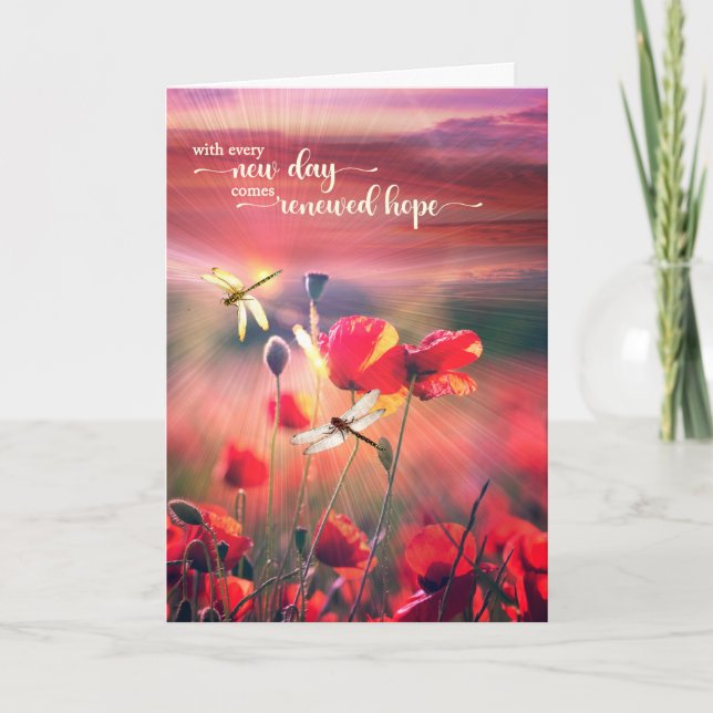 Cancer Patient Renewed Hope Poppies Dragonflies Card (Front)