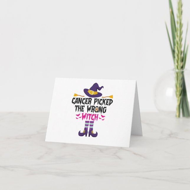 Cancer Picked The Wrong Witch Funny Halloween Gift Thank You Card (Front)