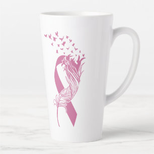 Cancer Pink Ribbon Feather Birds Latte Mug