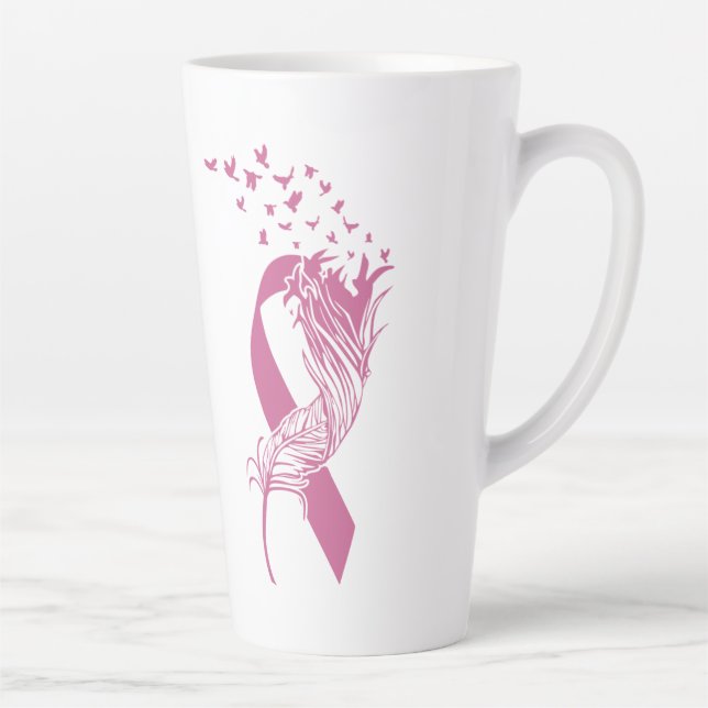 Cancer Pink Ribbon Feather Birds Latte Mug (Right)