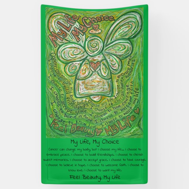 Cancer Poem Green Guardian Angel Art Custom Banner (Vertical)