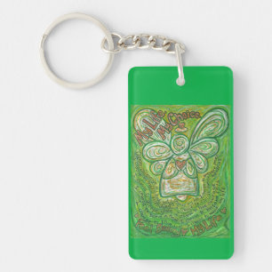 Cancer Poem Green Guardian Angel Pendant Keychain