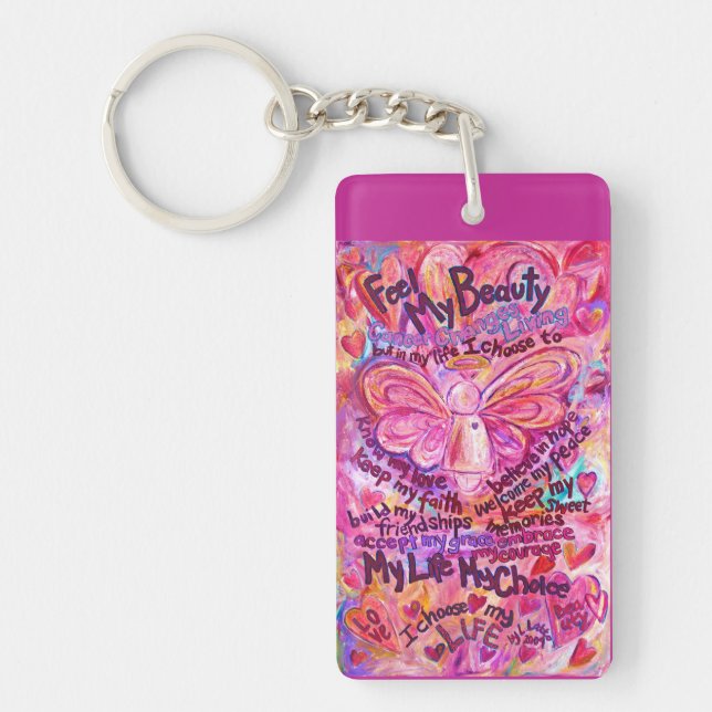 Cancer Poem Rainbow Art Pendant Keychain (Front)