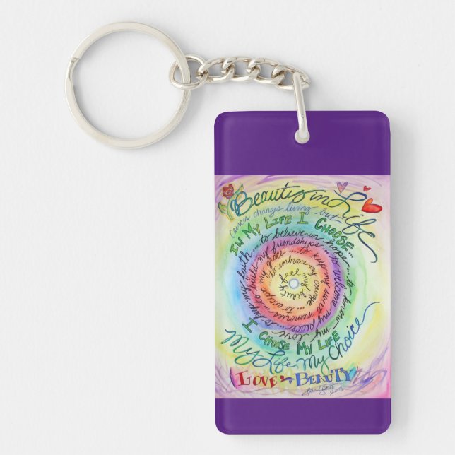 Cancer Poem Rainbow Art Pendant Keychain (Front)