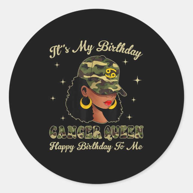 Cancer Queen Loc'd Black Woman Camo Cap Zodiac Sig Classic Round Sticker (Front)