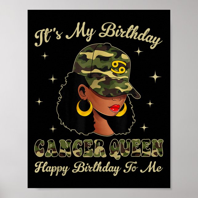 Cancer Queen Loc'd Black Woman Camo Cap Zodiac Sig Poster (Front)