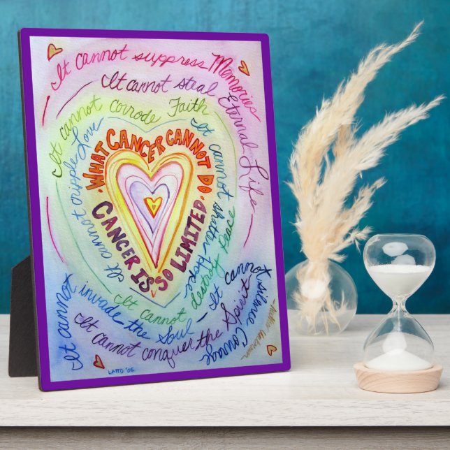 Cancer Rainbow Heart Art Painting Plaque (Side)