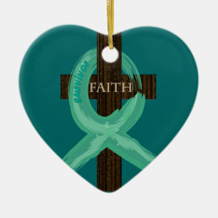 Cancer Ribbon Celebrates Faith & Remission Ceramic Tree Decoration
