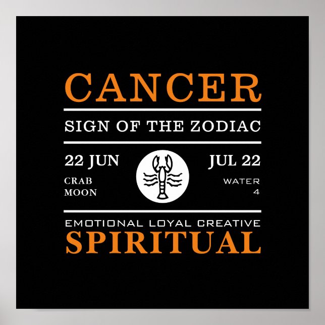 Cancer Sign of the Zodiac, Astrological Poster (Front)