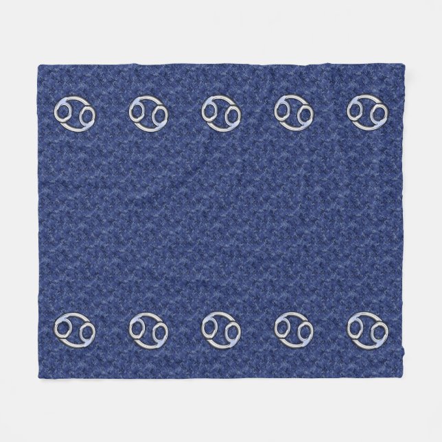 Cancer Sign on Navy Blue Digital Camouflage Fleece Blanket (Front (Horizontal))