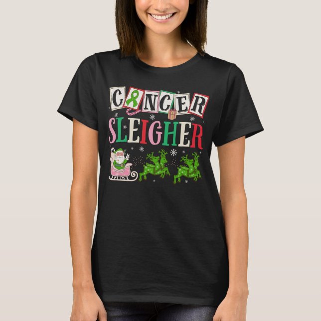Cancer Sleigher Christmas Santa Liver Cancer T-Shirt (Front)