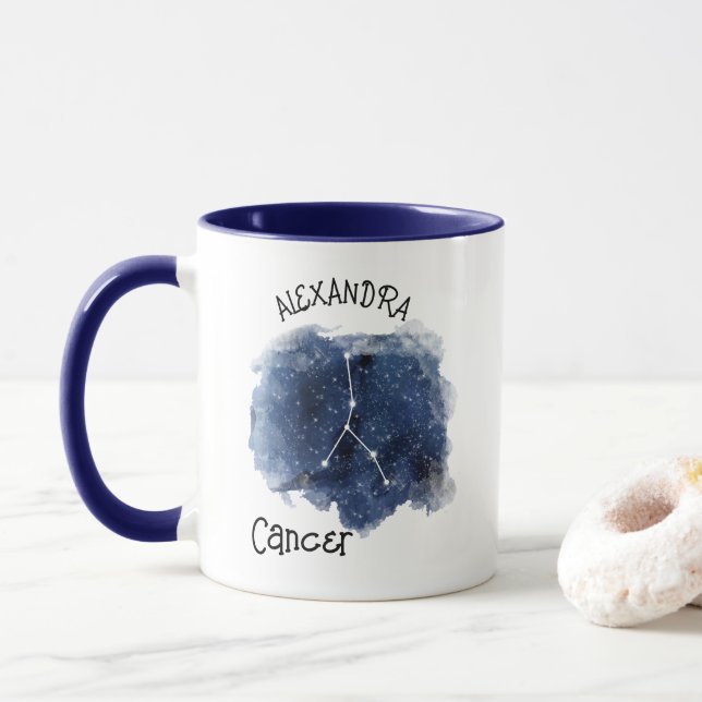Cancer Starry Night Constellation Custom Name Mug (With Donut)