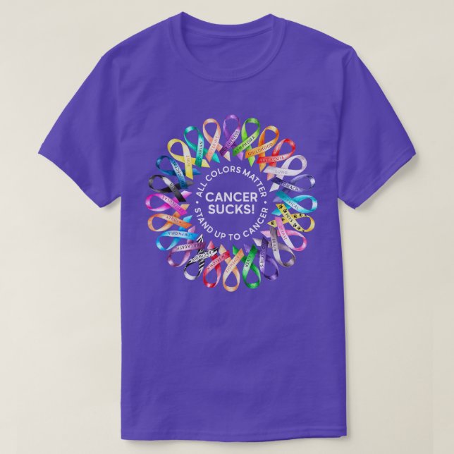 Cancer Sucks In Every Colour  Cancer Ribbon Colour T-Shirt (Design Front)