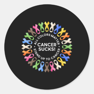 Cancer Sucks In Every Colour Cancer Ribbon Colours Classic Round Sticker